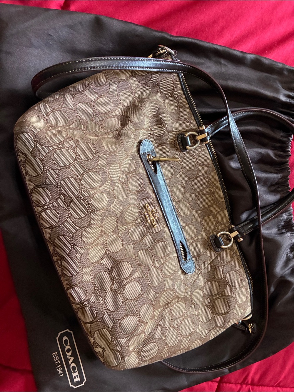 Coach Kelsey Satchel Crossbody Bag Khaki Brown Signature C Jacquard Canvas